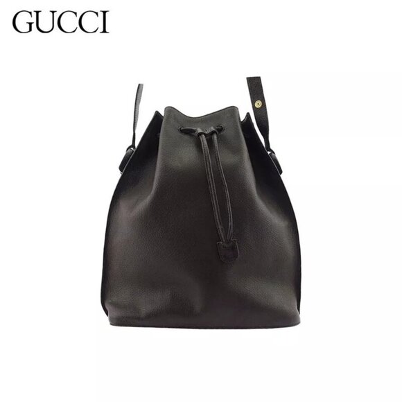 GUCCI Shoulder Bag Logo Plate Leather Authentic Used - Picture 1 of 11